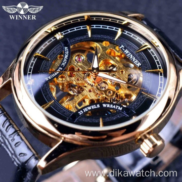 Fashion Black Golden Star Luxury Design Clock WINNER Mens Watch Top Brand Luxury Mechanical Skeleton Watch Relogio Masculino